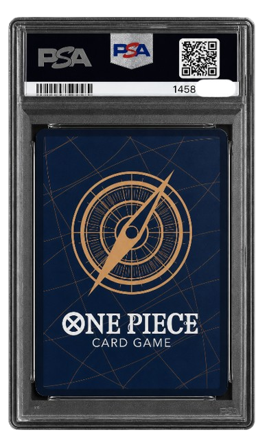 Dos de l'étui PSA montrant le verso bleu de la carte au motif de boussole ONE PIECE Card Game