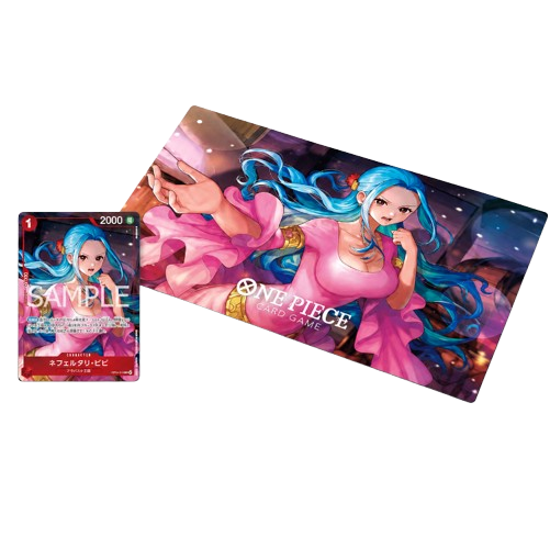Tapis de jeu montrant Vivi Nefertari en robe rose sur fond nocturne, avec sa carte à côté