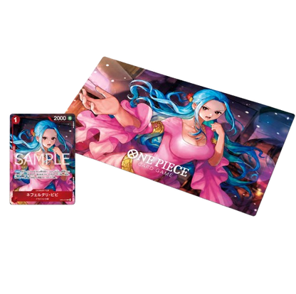 Tapis de jeu montrant Vivi Nefertari en robe rose sur fond nocturne, avec sa carte à côté